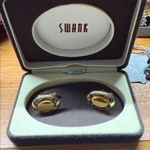 SWANK Gold and Brown Oval Cufflinks